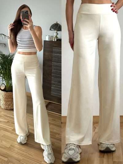 Kelnės WideLeg Style "Alina" beige spalvos FF518 - L/XL