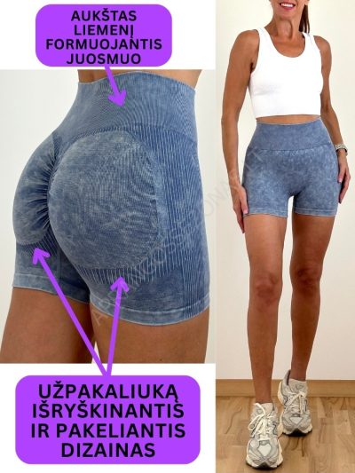 Šortai push up su įsiūle aukštu liemeniu mėlyni S3-2580