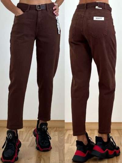 Džinsai "MOON GIRL"su diržu "MOM FIT" stiliaus rudi 698/669-14