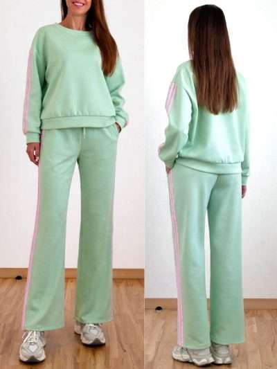 Kostiumas laisvalaikiui "Made in Italy" su juostomis šonuose alyvuogių