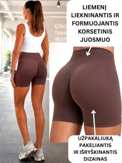 Šortai sportui su "Push Up" rudi