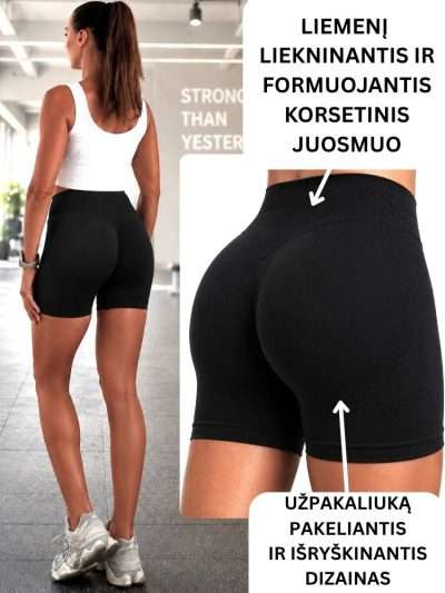 Šortai sportui su "Push Up" juodi