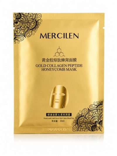 MERCILEN Gold Collagen Peptide Honeycomb Mask – kolageninė veido kaukė su peptidais 30 ml