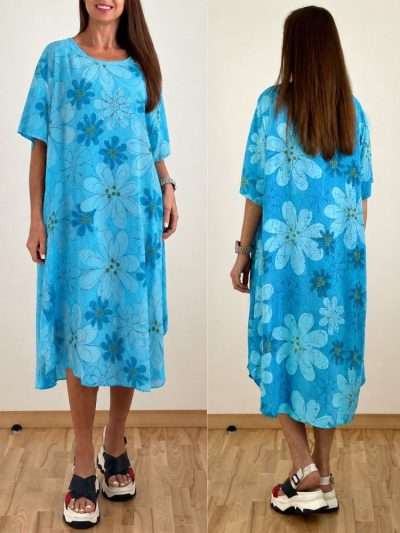 Suknelė Itališka "NEW COLLECTION" žydra gėlėta
