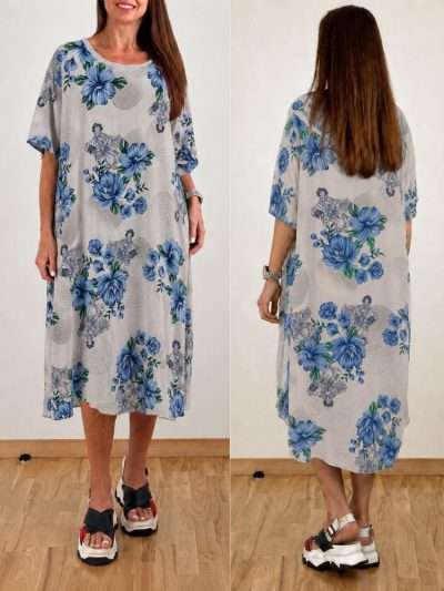 Suknelė Itališka "NEW COLLECTION" gėlės rat. pilka