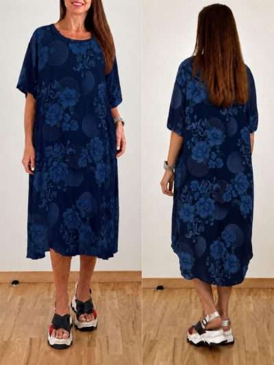 Suknelė Itališka "NEW COLLECTION" gėlės rat. tamsiai mėlyna