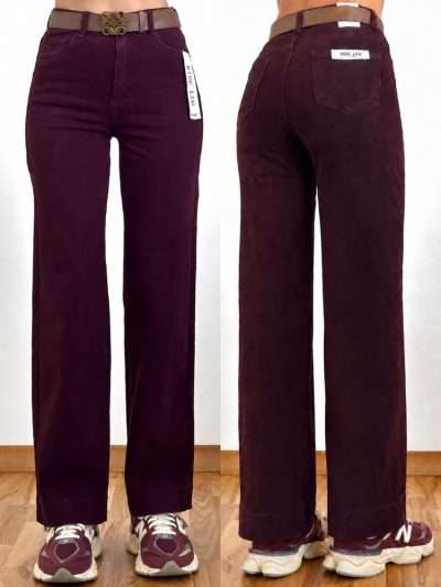 Džinsai su diržu "MOON GIRL WIDE LEG" vyno spalvos KL693-33