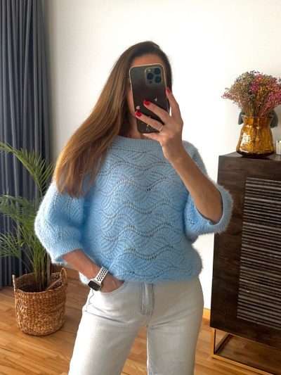 Megztinis Itališkas su lana ir mohera žydras bang1