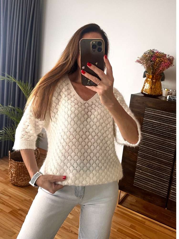 Megztinis Itališkas su lana ir mohera baltas 3/4 rank.